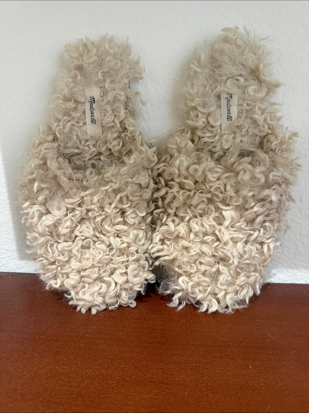 Madewell Cream Curly Faux-Fur Slip-On Women's Slippers